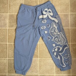 Aerie Blue Joggers with White Pattern